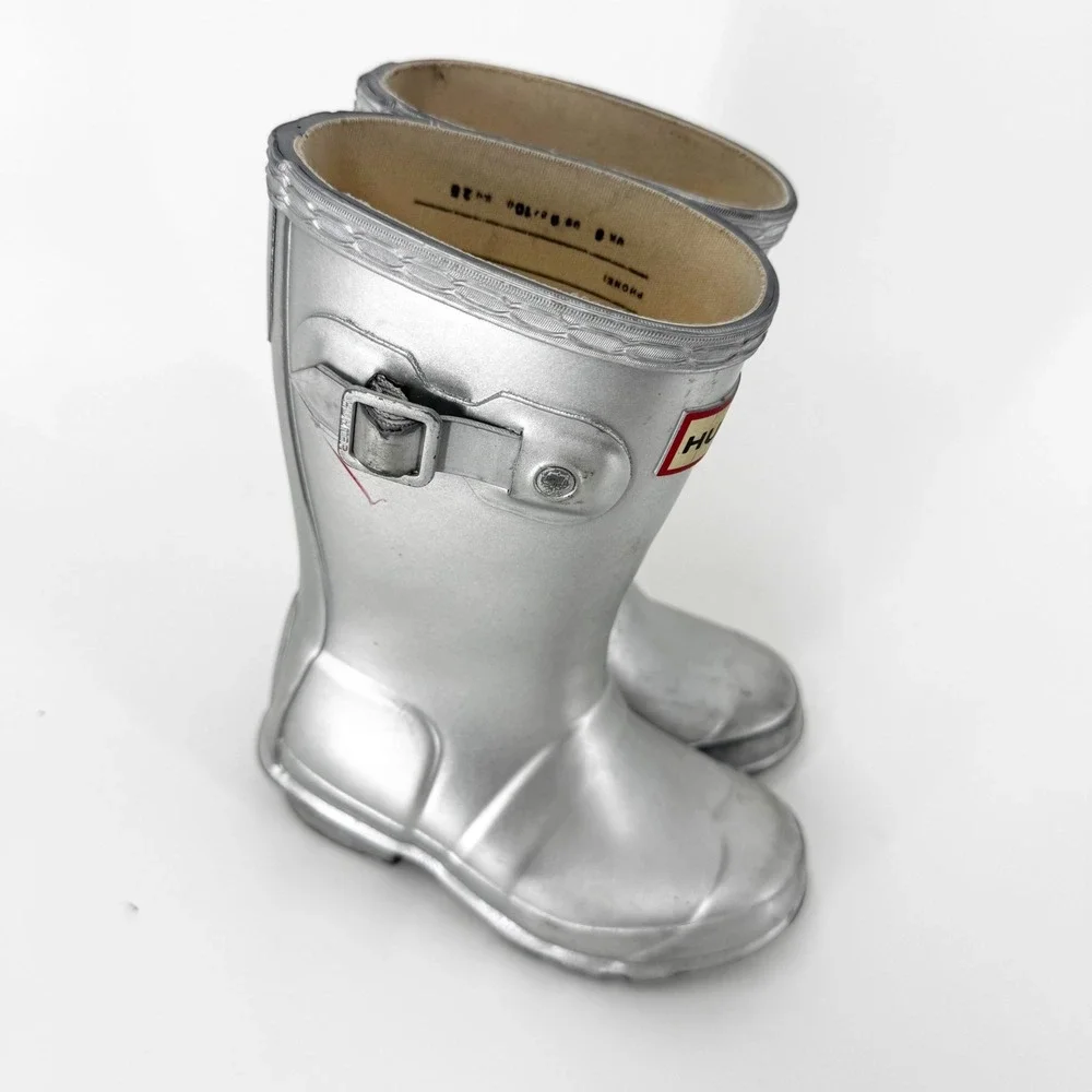 Hunter Original Kids Metal Rain Boots Silver Metallic Waterproof Size 9 Toddler
